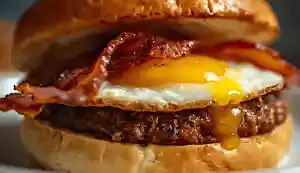 breakfast bap, bacon or sausage, fried egg, soft bap